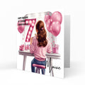 Personalised 7th Birthday Card Girls Granddaughter Niece Daughter Sister Friend Teenager, Dressing Table, Marquee Lights Pink