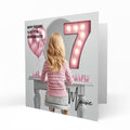 Personalised 7th Birthday Card - Girl at a Dressing Table