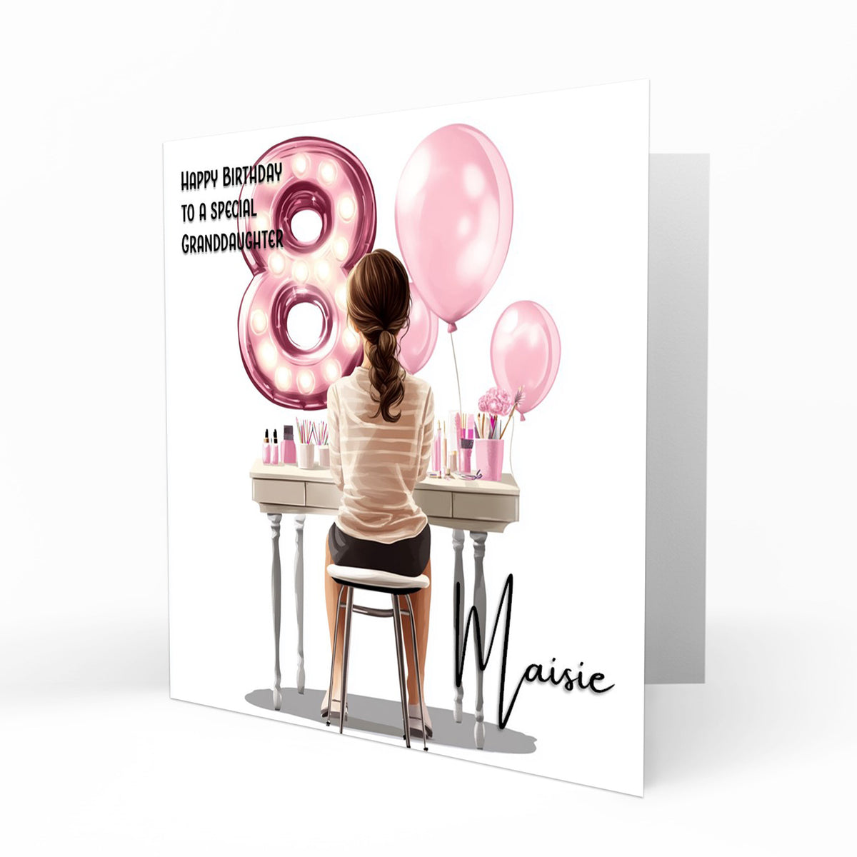 Personalised 8th Birthday Card - Girl at a Dressing Table