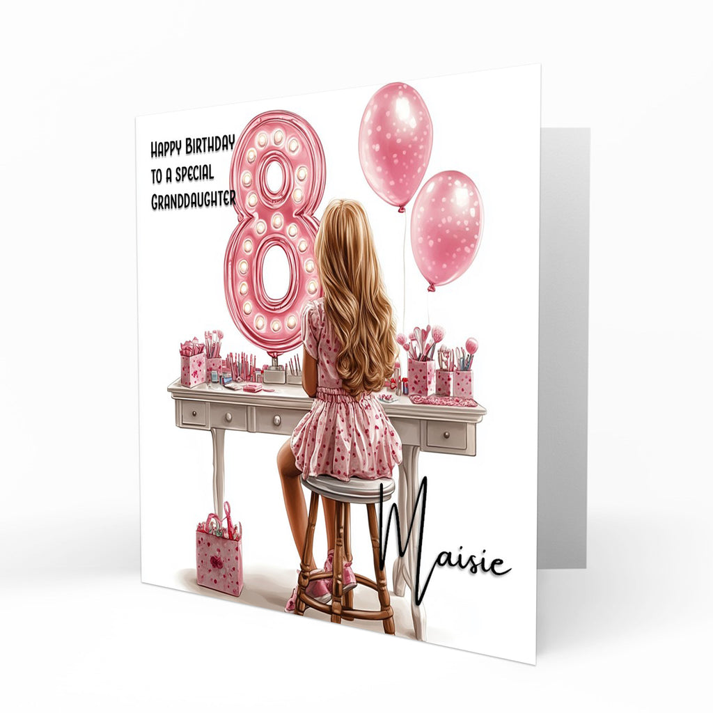 Personalised 8th Birthday Card - Girl at a Dressing Table