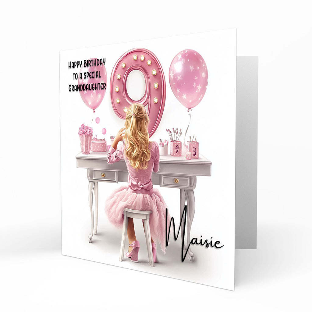 Personalised 9th Birthday Card - Girl at a Dressing Table