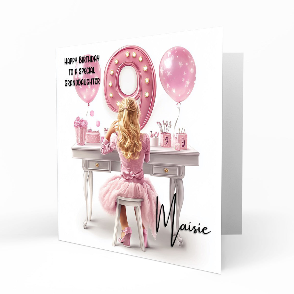Personalised 9th Birthday Card - Girl at a Dressing Table