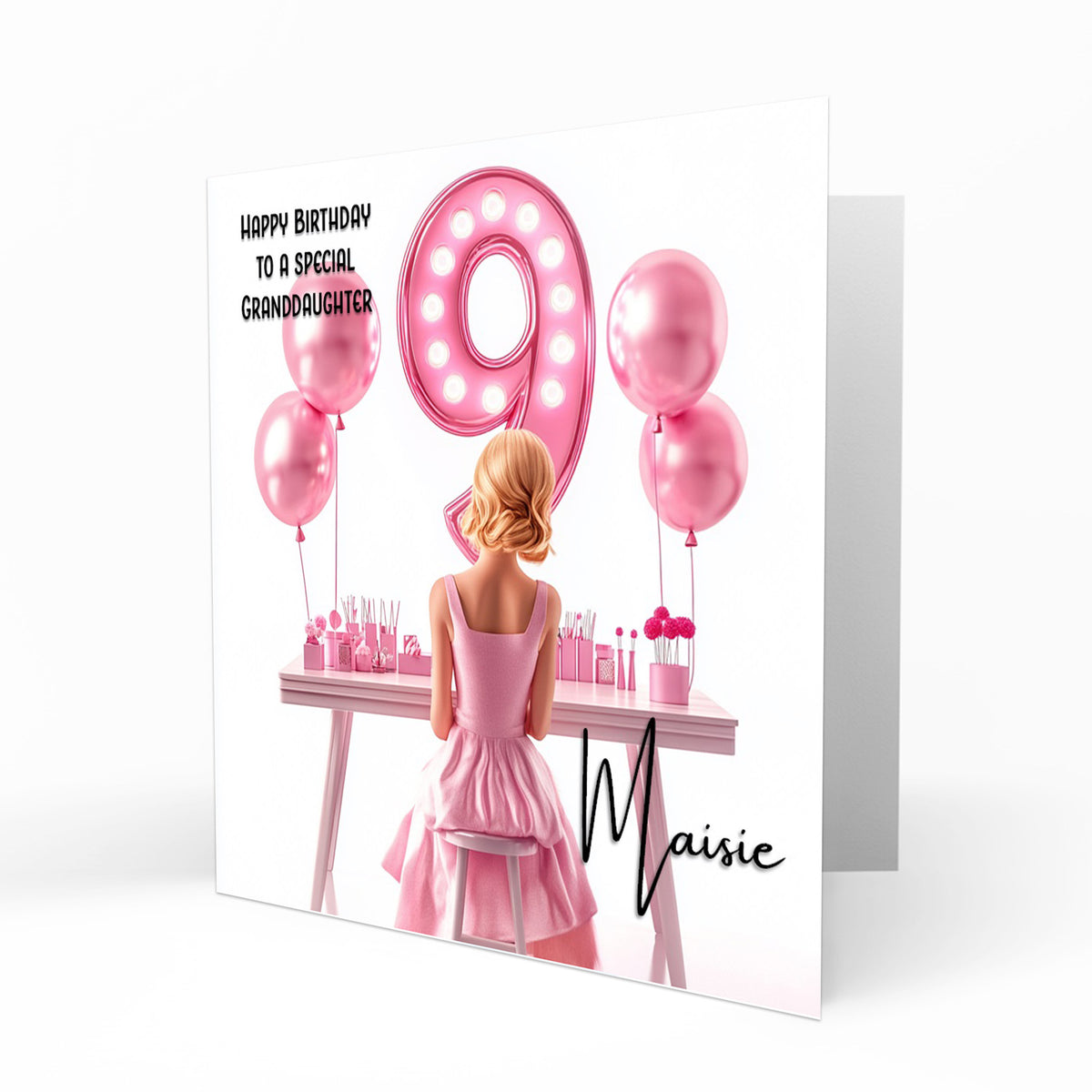 Personalised 9th Birthday Card - Girl at a Dressing Table