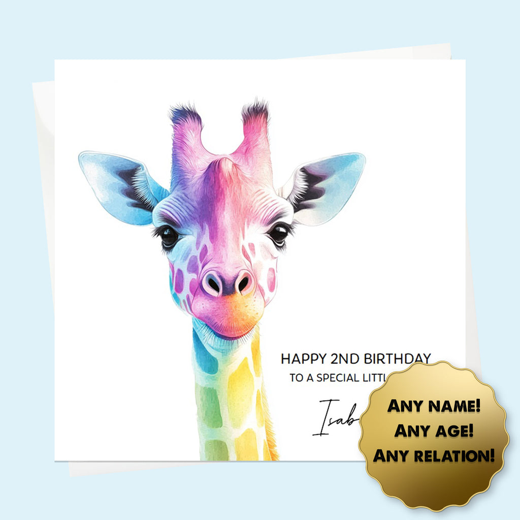 Personalised Birthday Card - Rainbow Giraffe