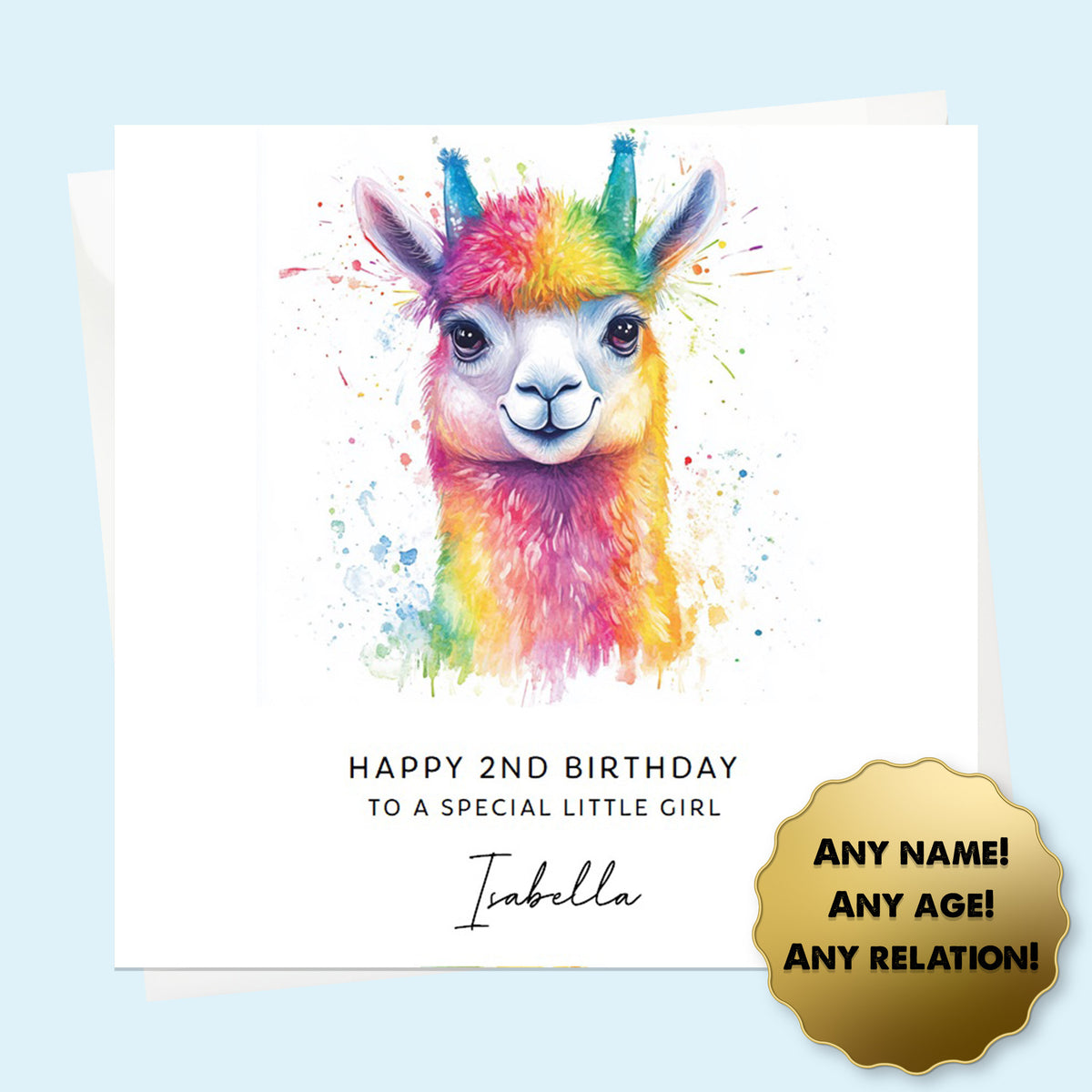 Personalised Birthday Card - Rainbow Llama