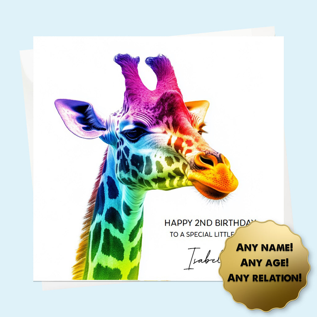 Personalised Birthday Card - Rainbow Giraffe