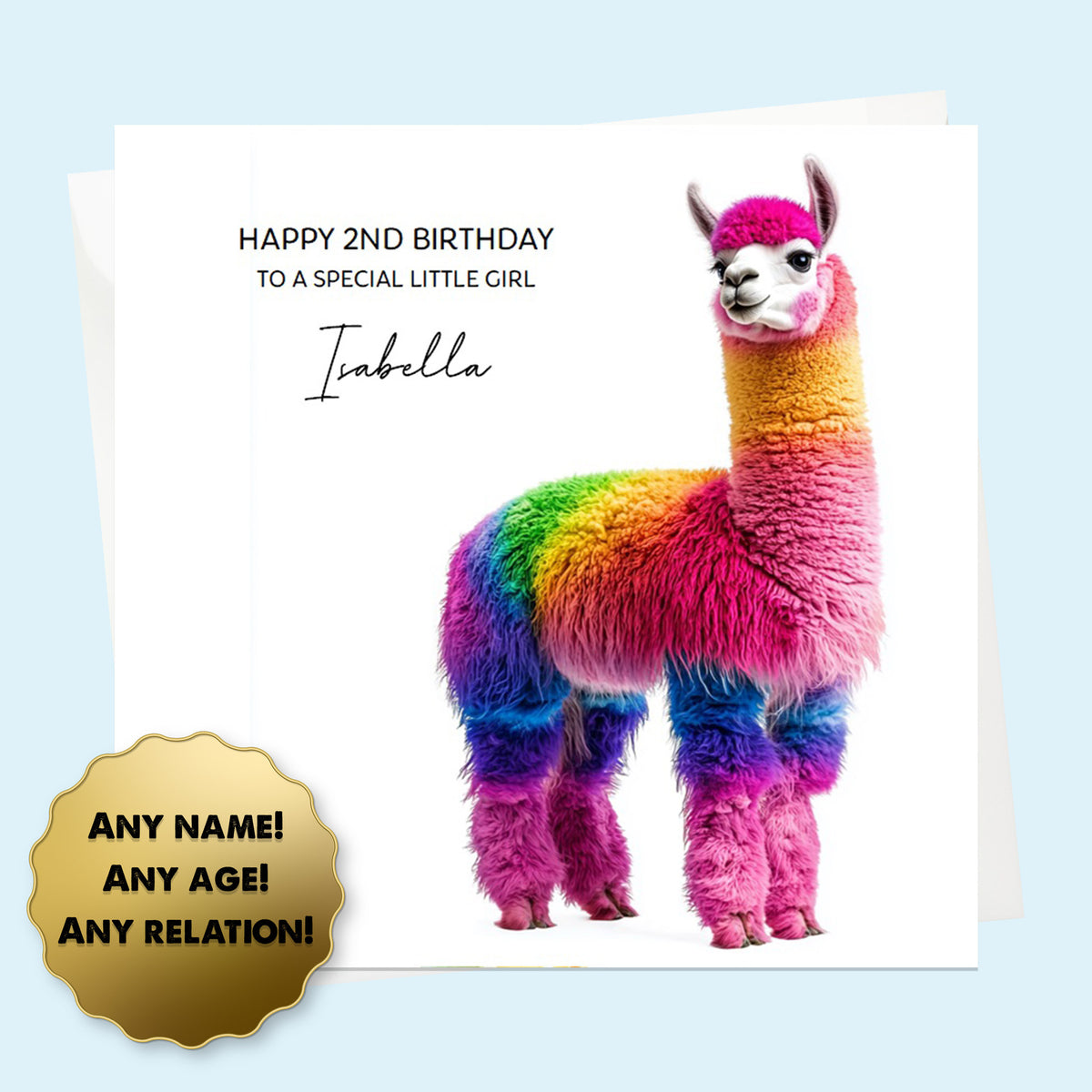 Personalised Birthday Card - Rainbow Llama