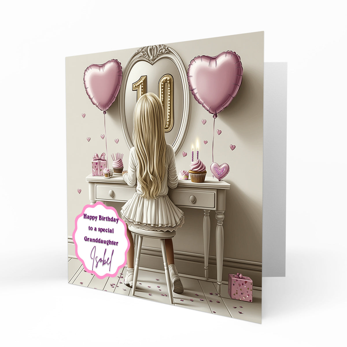Personalised 10th Birthday Card - Girl at a Dressing Table