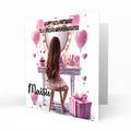 Personalised 9th 10th 11th Birthday Card Girls Brown Hair Granddaughter Niece Daughter Sister Friend, Dressing Table, Any Age
