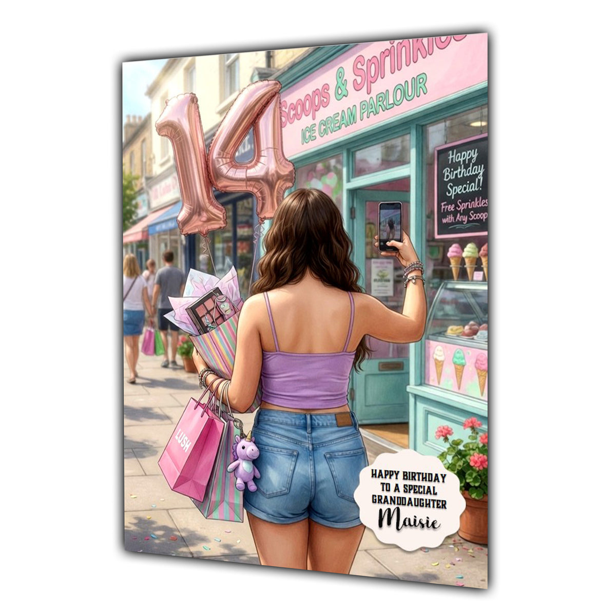 14th Birthday Card Shopping Girl Granddaughter Daughter Niece Large A5 Size