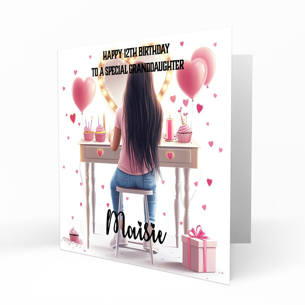 Personalised Birthday Card - Girl at a Dressing Table