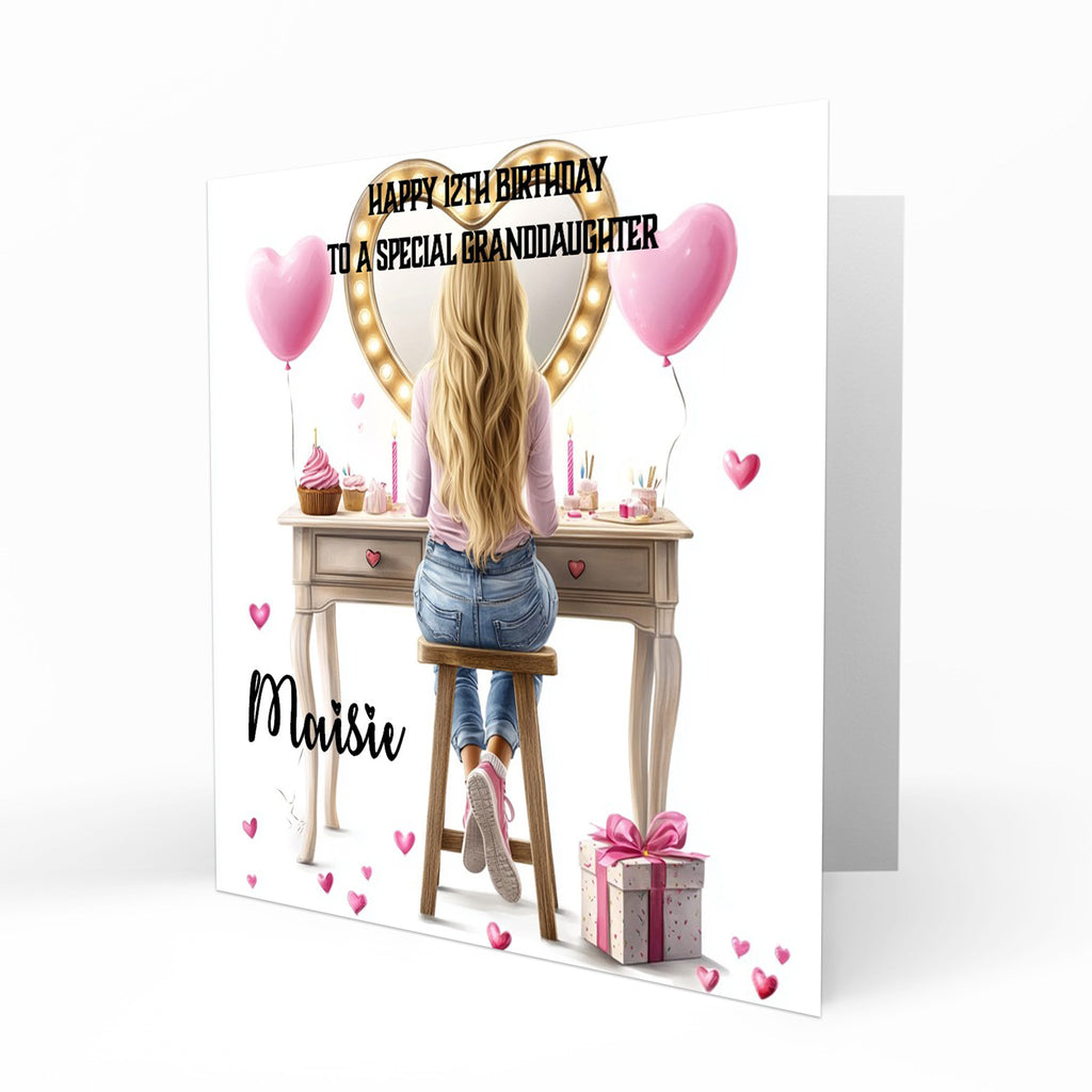 Personalised Birthday Card - Girl at a Dressing Table
