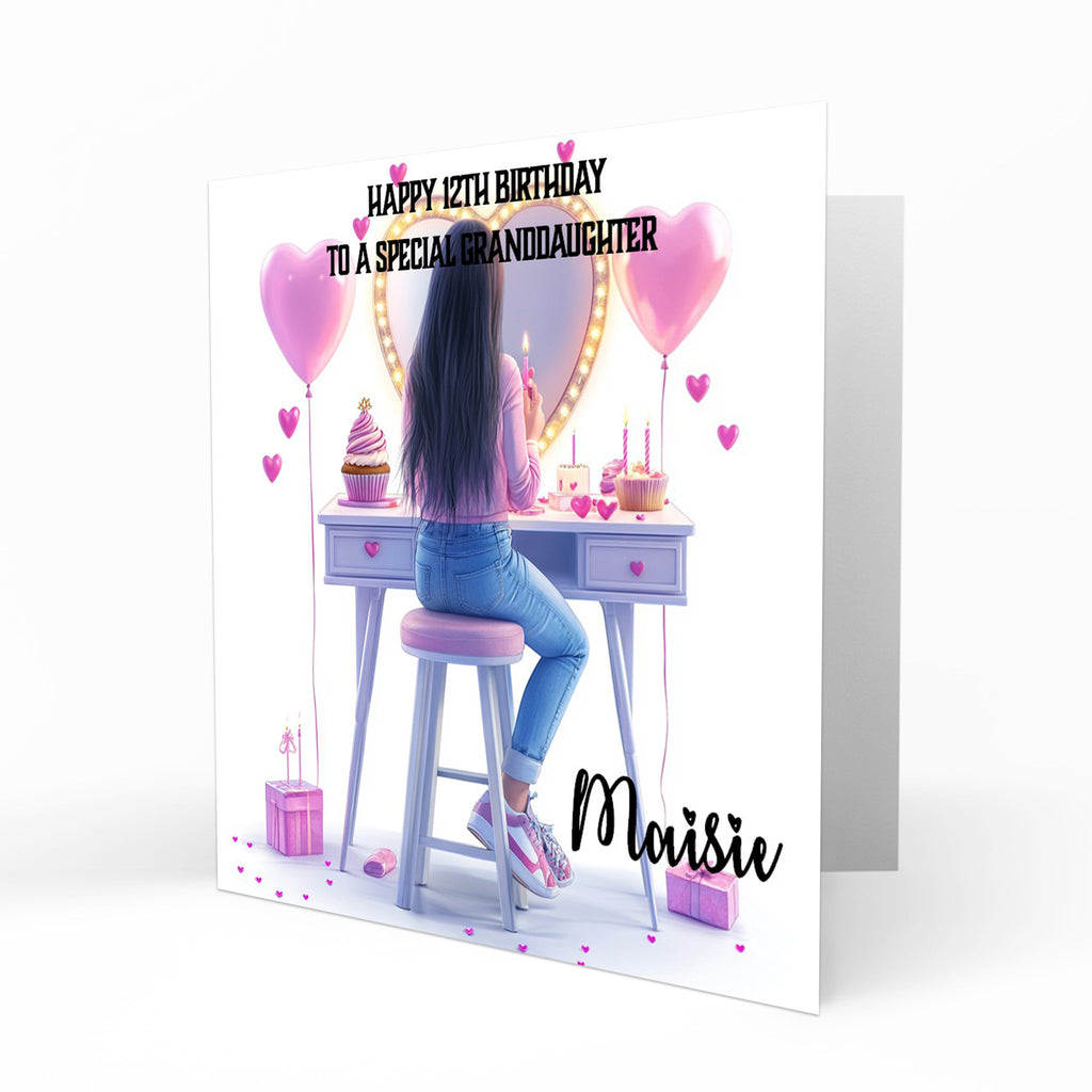 Personalised 9th 10th 11th 12th Birthday Card Girls Granddaughter Niece Daughter Sister Friend Dressing Table Lights