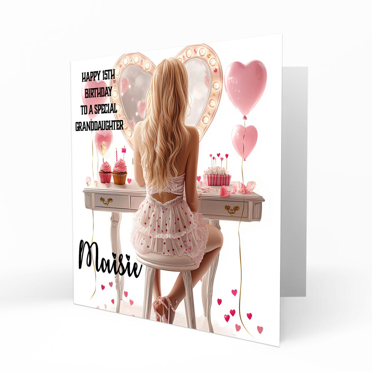 Personalised 13th 14th 15th 16th Birthday Card Girls With Blond Hair, Granddaughter Niece Daughter Sister Friend Dressing Table Lights