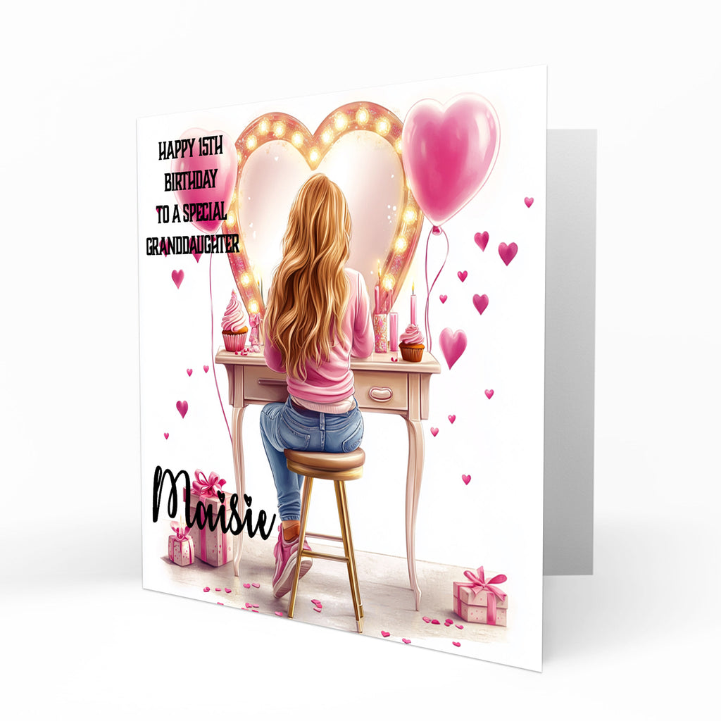 Personalised 13th 14th 15th 16th Birthday Card Girls Blonde Hair Granddaughter Niece Daughter Sister Friend, Dressing Table, Any Age