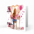 Personalised 13th 14th 15th 16th Birthday Card Girls Blonde Hair Granddaughter Niece Daughter Sister Friend, Dressing Table, Any Age