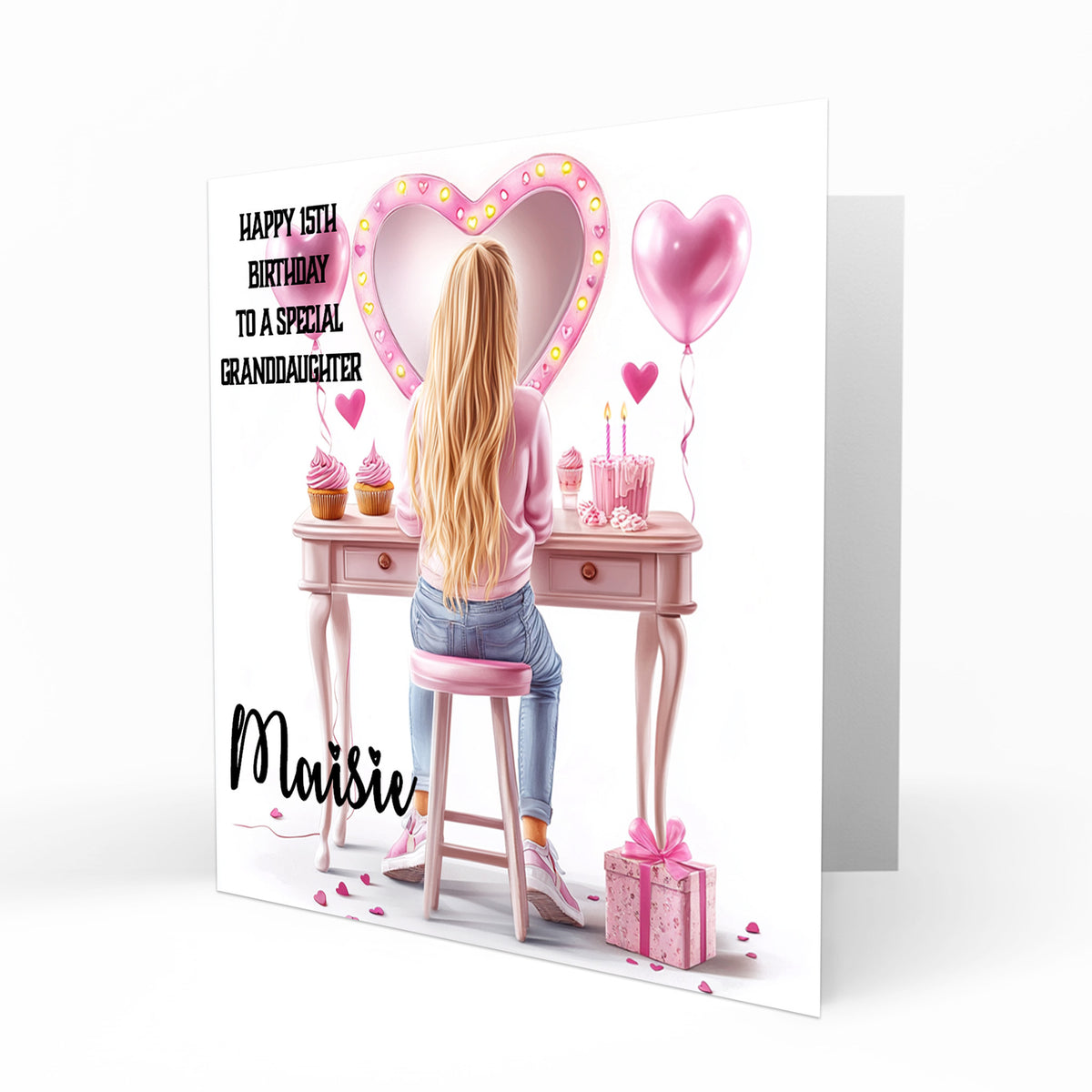Personalised 13th 14th 15th 16th Birthday Card Girls Blonde Hair Granddaughter Niece Daughter Sister Friend, Dressing Table, Any Age