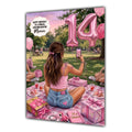 14th Birthday Card Picnic Girl Granddaughter Daughter Niece Large A5 Size