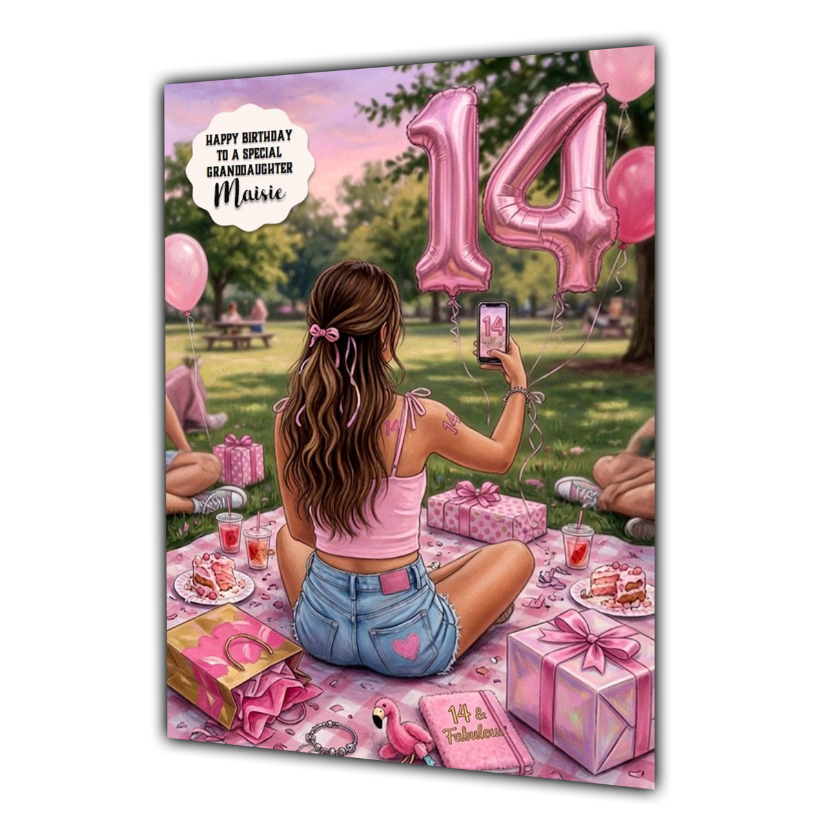 14th Birthday Card Picnic Girl Granddaughter Daughter Niece Large A5 Size