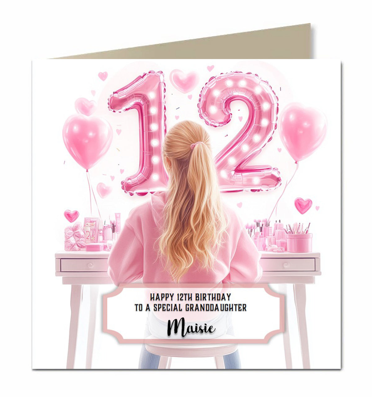 Personalised 12th Birthday Card Girls Granddaughter Niece Daughter Sister Friend Teenager, Dressing Table, Blonde Hair