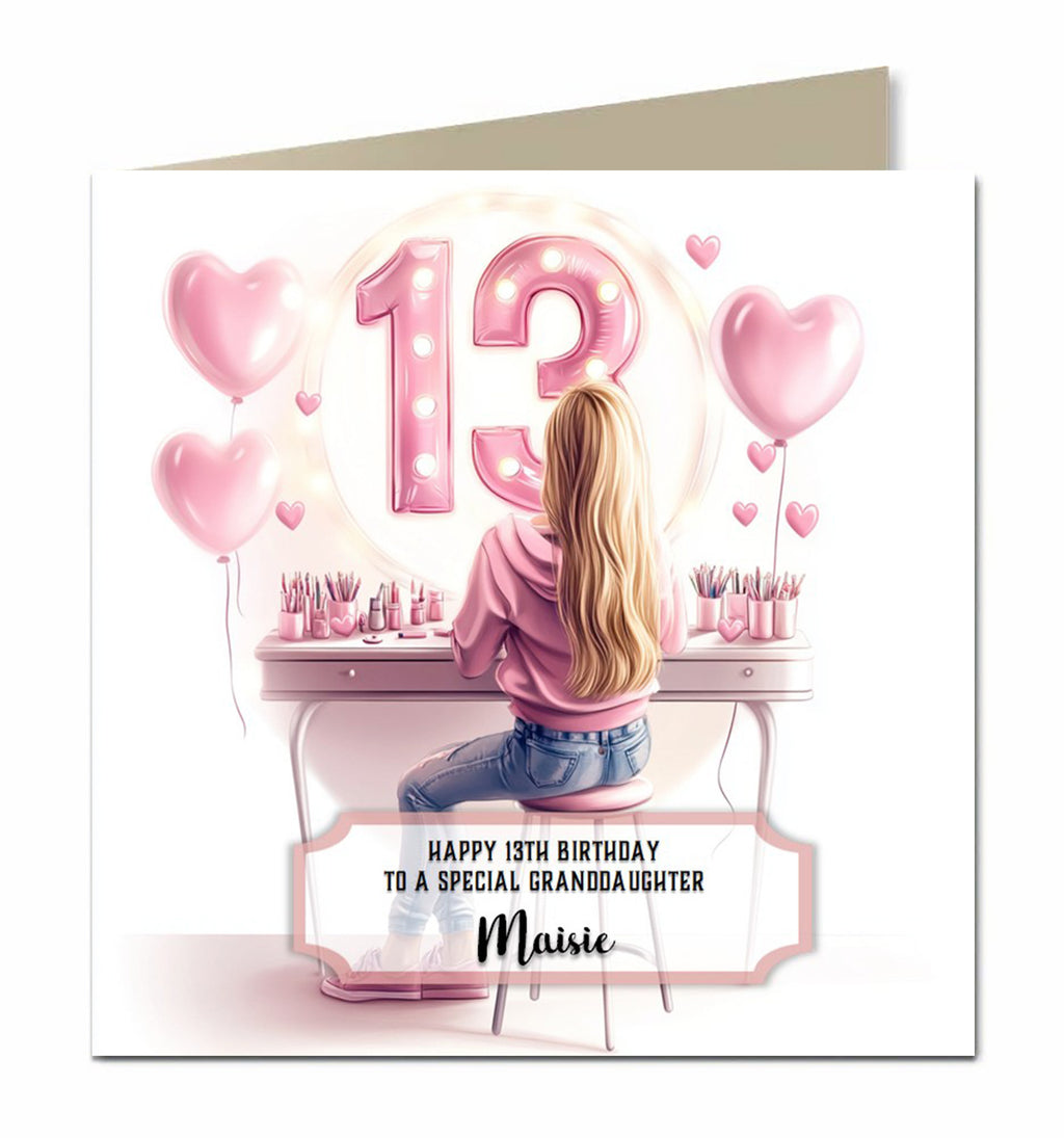 13th Birthday Card for Granddaughter, Niece, Daughter, Sister Friend Dressing Table, Blonde Hair