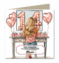 Personalised 14th Birthday Card Girls Granddaughter Niece Daughter Sister Friend Teenager, Dressing Table, Blonde Hair