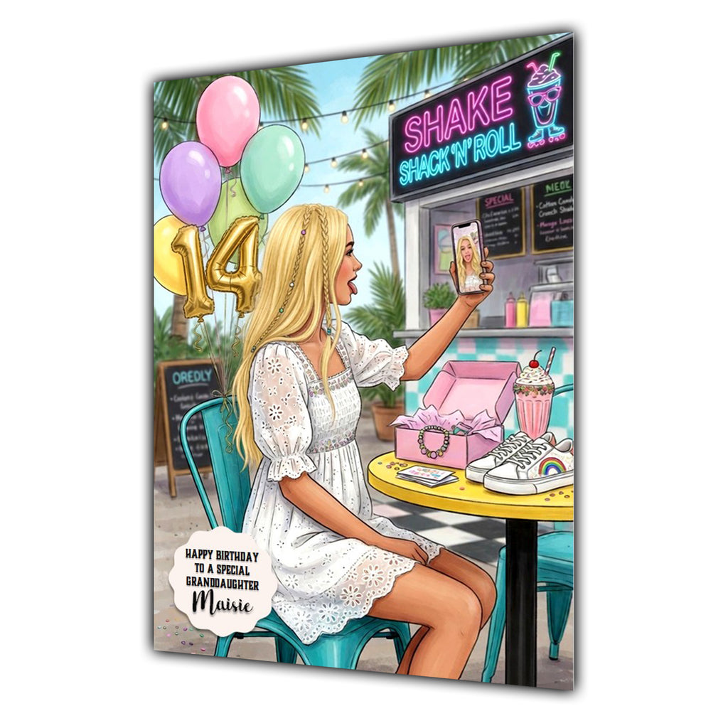 14th Birthday Card Milkshake Girl Granddaughter Daughter  Large A5 Size