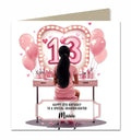 13th Birthday Card for Granddaughter, Niece, Daughter, Sister Friend Dressing Table, Black Hair