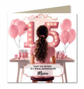 15th Birthday Card for Granddaughter, Niece, Daughter, Sister Friend Dressing Table, Black Hair