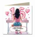 16th Birthday Card for Granddaughter, Niece, Daughter, Sister Friend Dressing Table, Black Hair