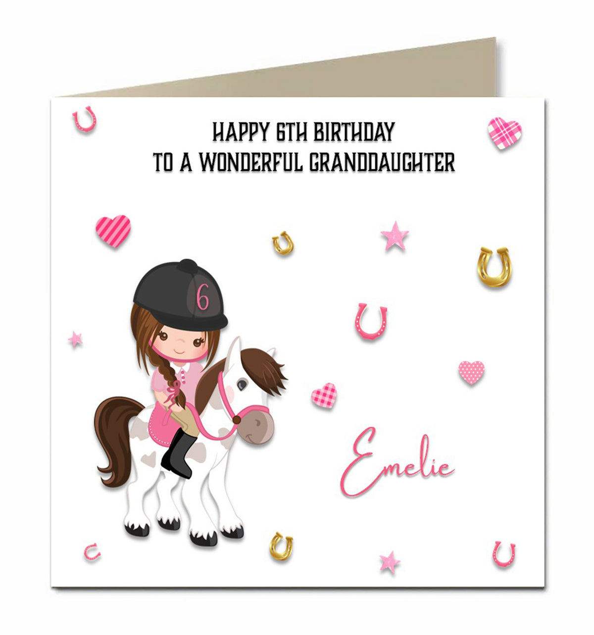 Birthday Card for Little Girls, Granddaughter, Niece, Daughter, Sister, Horse Riding, Personalised Any name, Any Age, Any Relation