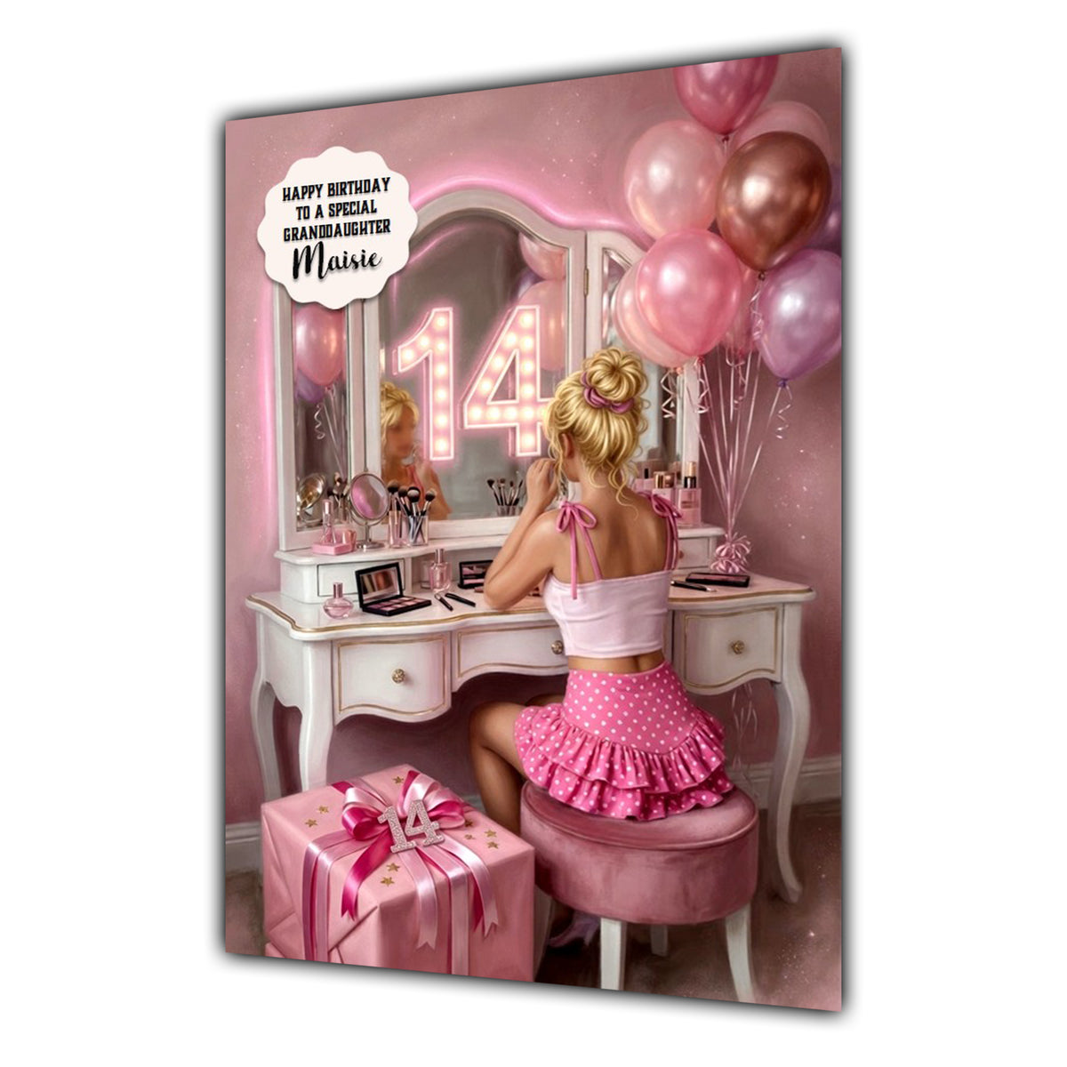 14th Birthday Card RaRa Girl Granddaughter Daughter Niece Large A5 Size