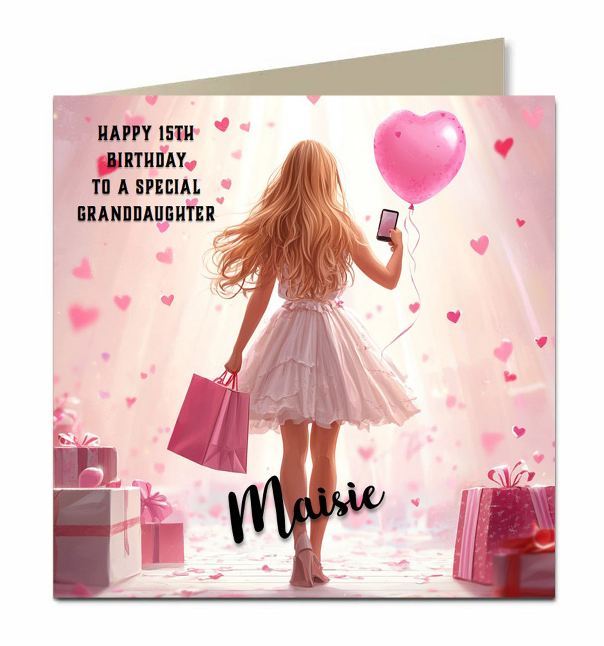 Birthday Card for Granddaughter, Niece, Daughter, Sister, Teenager, Blonde Hair, Shopping, 13th 14th 15th 16th 17th, Personalised Any name, Any Age, Any Relation