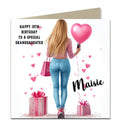 Birthday Card for Granddaughter, Niece, Daughter, Sister, Teenager, Blonde Hair, Shopping, 13th 14th 15th 16th 17th, Personalised Any name, Any Age, Any Relation