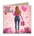 Birthday Card for Granddaughter, Niece, Daughter, Sister, Teenager, Blonde Hair, Shopping, 13th 14th 15th 16th 17th, Personalised Any name, Any Age, Any Relation