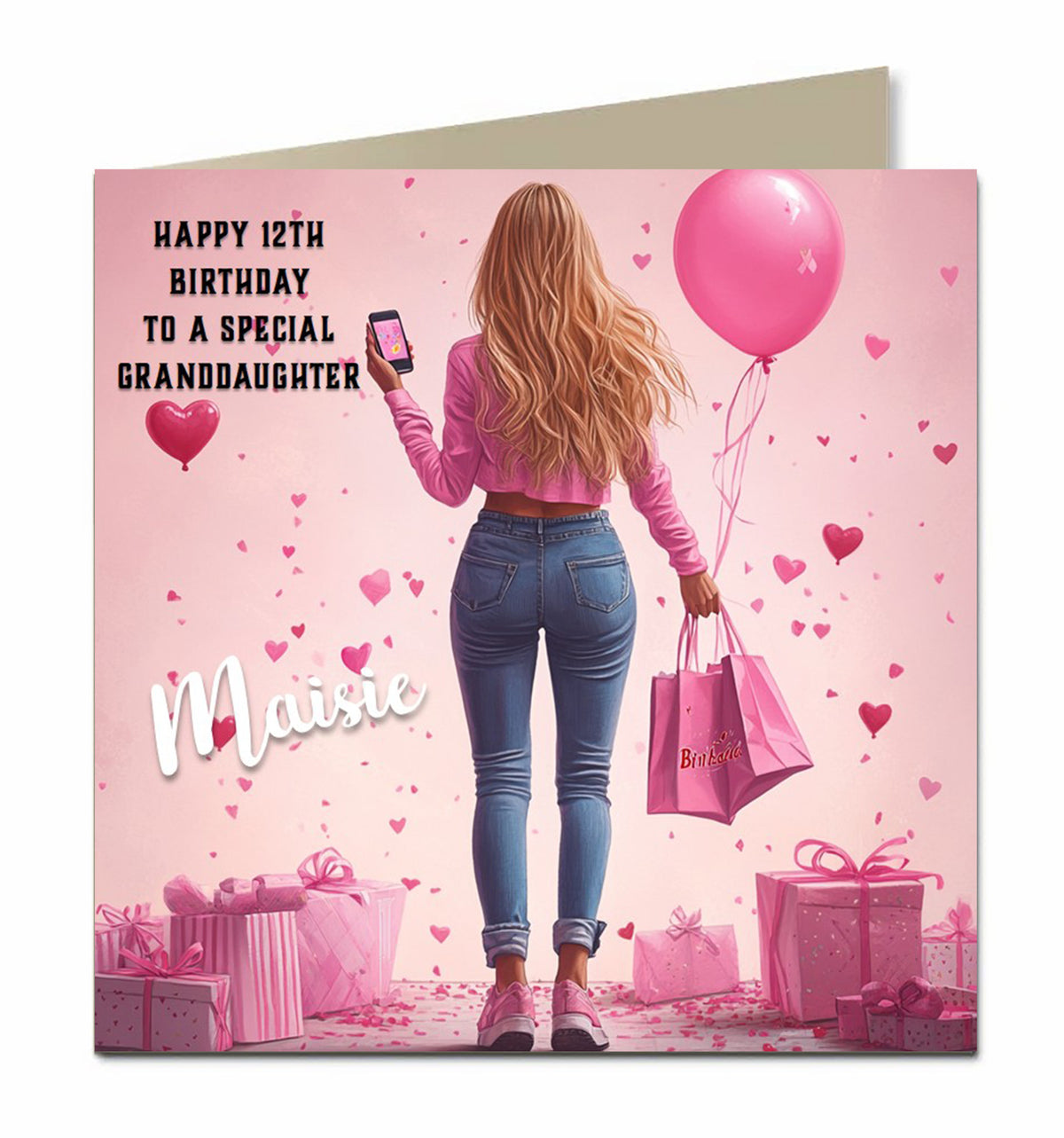 Birthday Card for Granddaughter, Niece, Daughter, Sister, Teenager, Blonde Hair, Shopping, 13th 14th 15th 16th 17th, Personalised Any name, Any Age, Any Relation