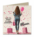 Birthday Card for Granddaughter, Niece, Daughter, Sister, Teenager, Brown Hair, Shopping, 13th 14th 15th 16th 17th, Personalised Any name, Any Age, Any Relation