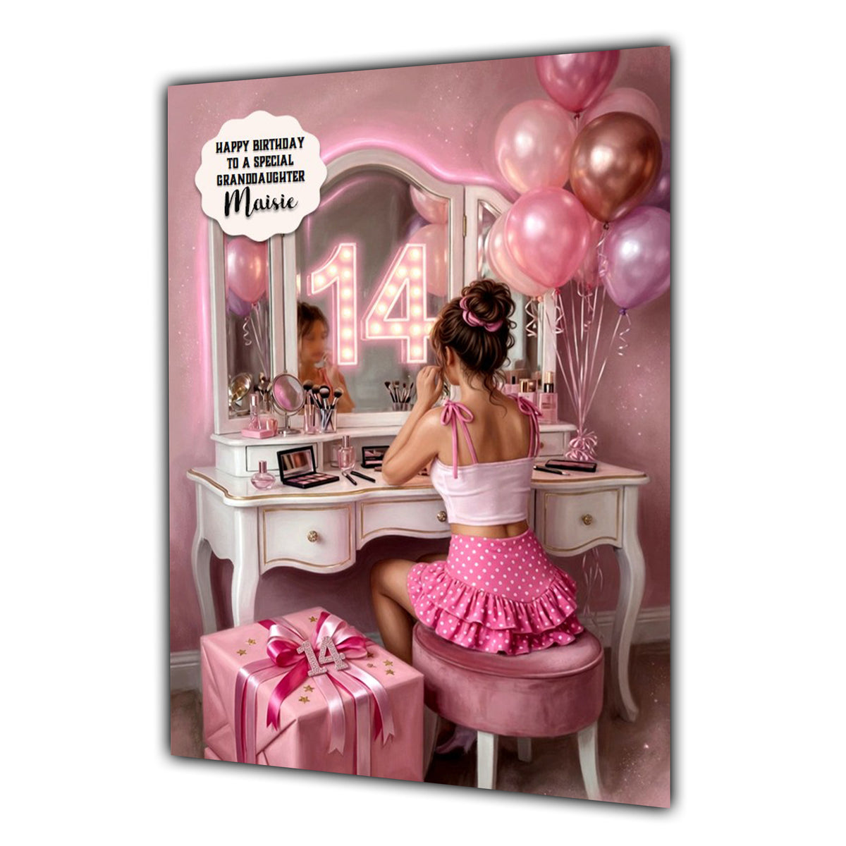14th Birthday Card RaRa Girl Granddaughter Daughter Niece Large A5 Size