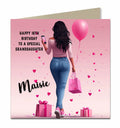 Birthday Card for Granddaughter, Niece, Daughter, Sister, Teenager, Brown Hair, Shopping, 13th 14th 15th 16th 17th, Personalised Any name, Any Age, Any Relation