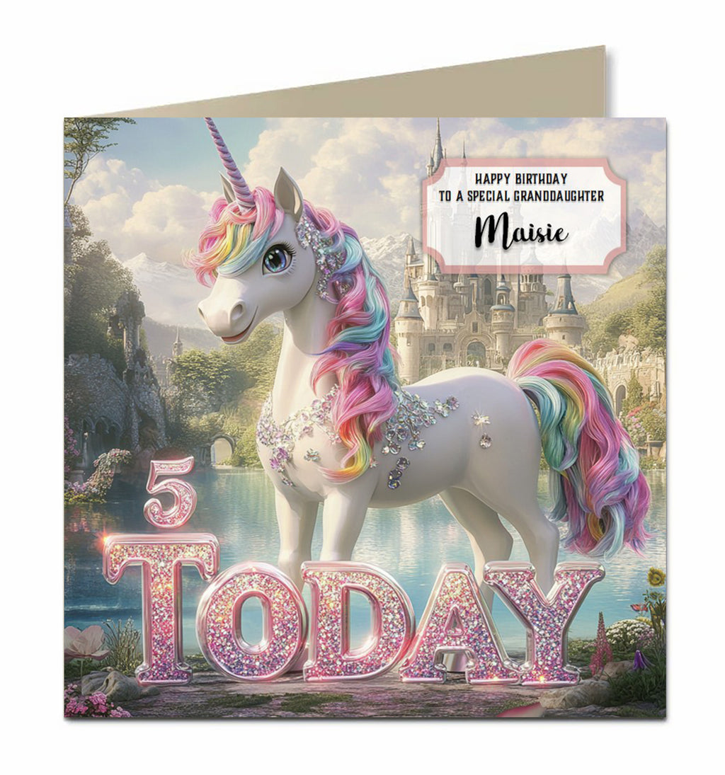 5th Birthday Card Girls, Granddaughter, Daughter, Niece Unicorn Personalised