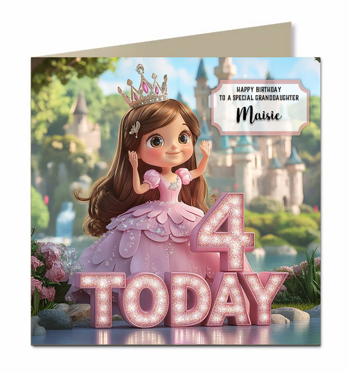 4th Birthday Card Girls, Granddaughter, Daughter Niece Princess Personalised