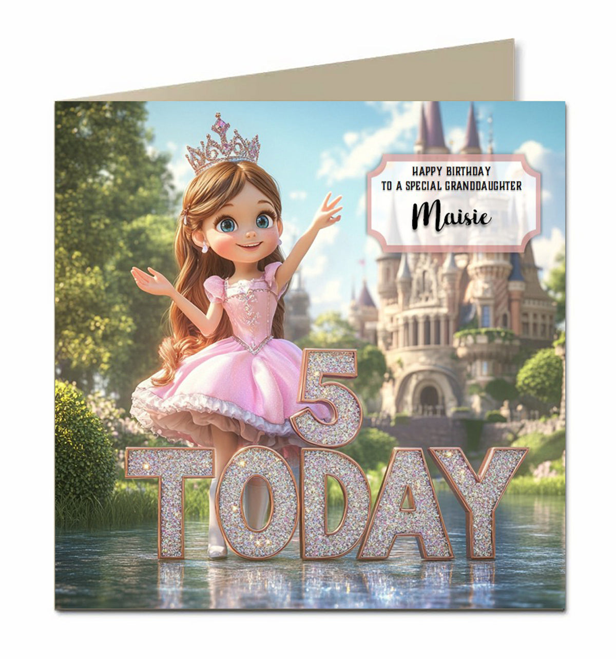 5th Birthday Card Girls, Granddaughter, Daughter Niece Princess Personalised