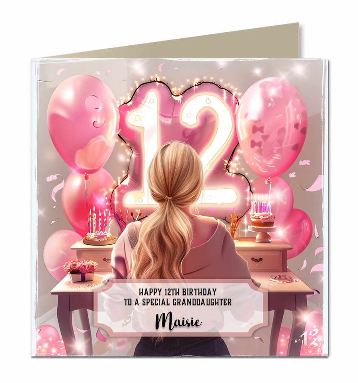 12th Birthday Card for Granddaughter, Niece, Daughter, Sister Friend Dressing Table, Blonde Hair