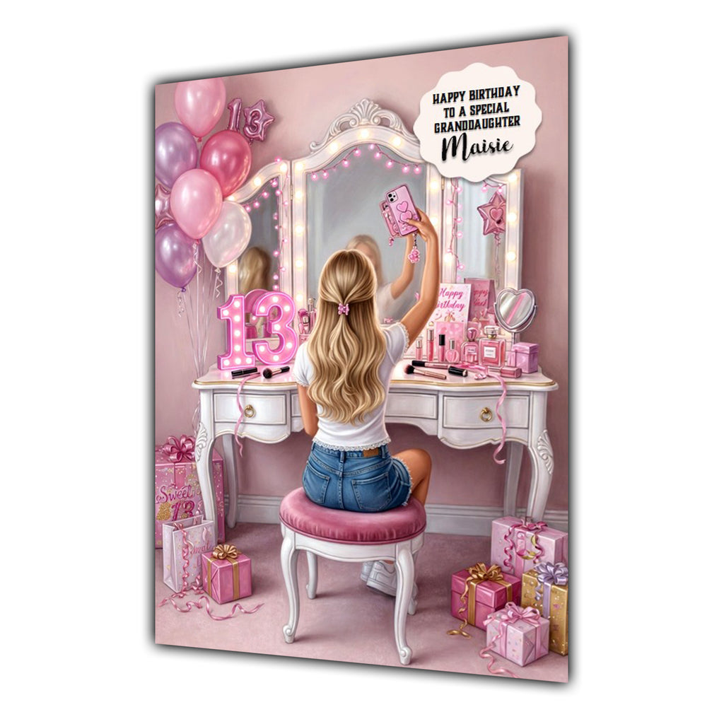 13th Birthday Card Selfie Girl Granddaughter Daughter Niece Large A5 Size