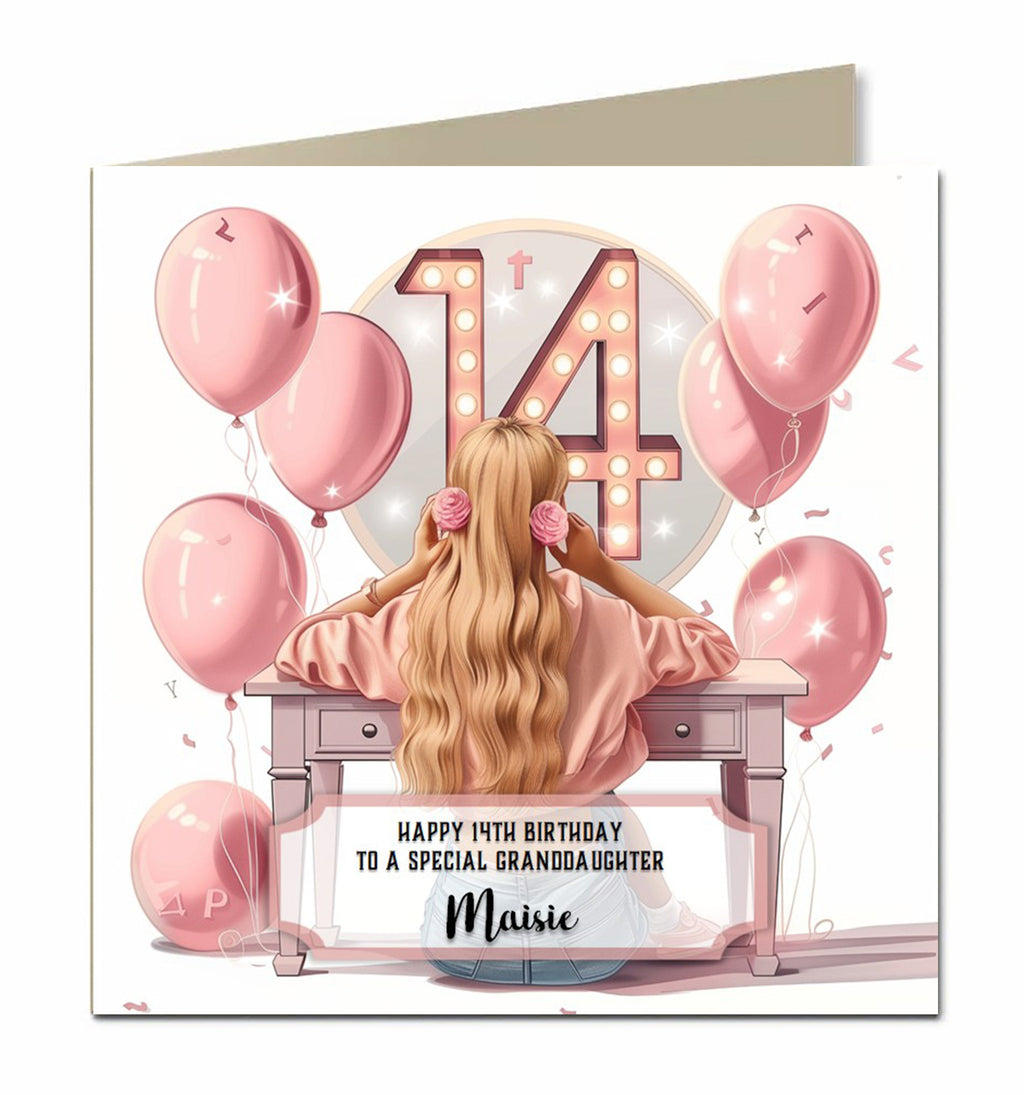 14th Birthday Card for Granddaughter, Niece, Daughter, Sister Friend Dressing Table, Blonde Hair