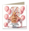 14th Birthday Card for Granddaughter, Niece, Daughter, Sister Friend Dressing Table, Blonde Hair