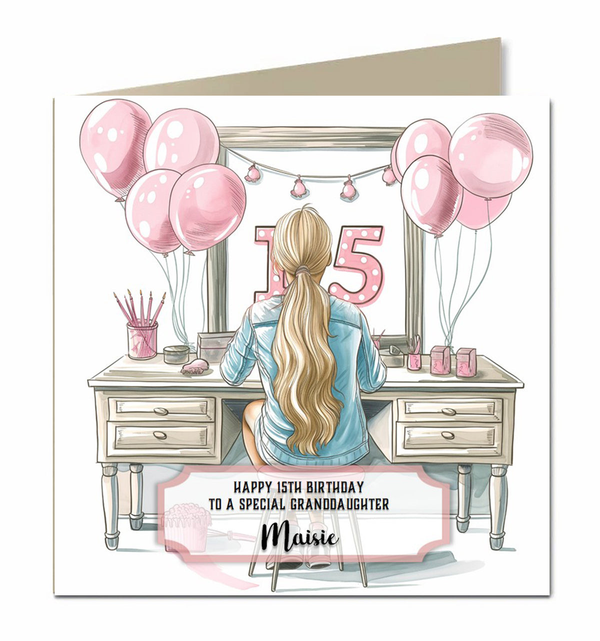 15th Birthday Card for Granddaughter, Niece, Daughter, Sister Friend Dressing Table, Blonde Hair