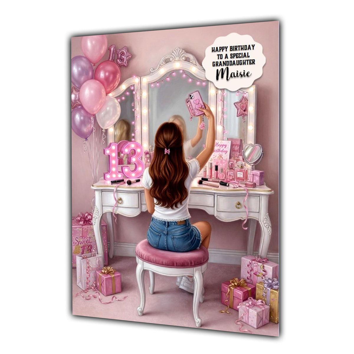 13th Birthday Card Selfie Girl Granddaughter Daughter Niece Large A5 Size
