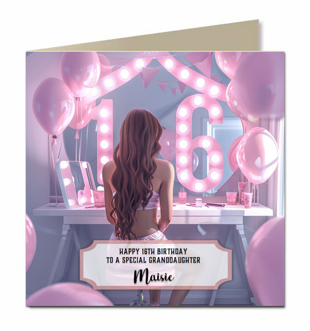 16th Birthday Card Girls, Granddaughter, Daughter, Brown hair Personalised