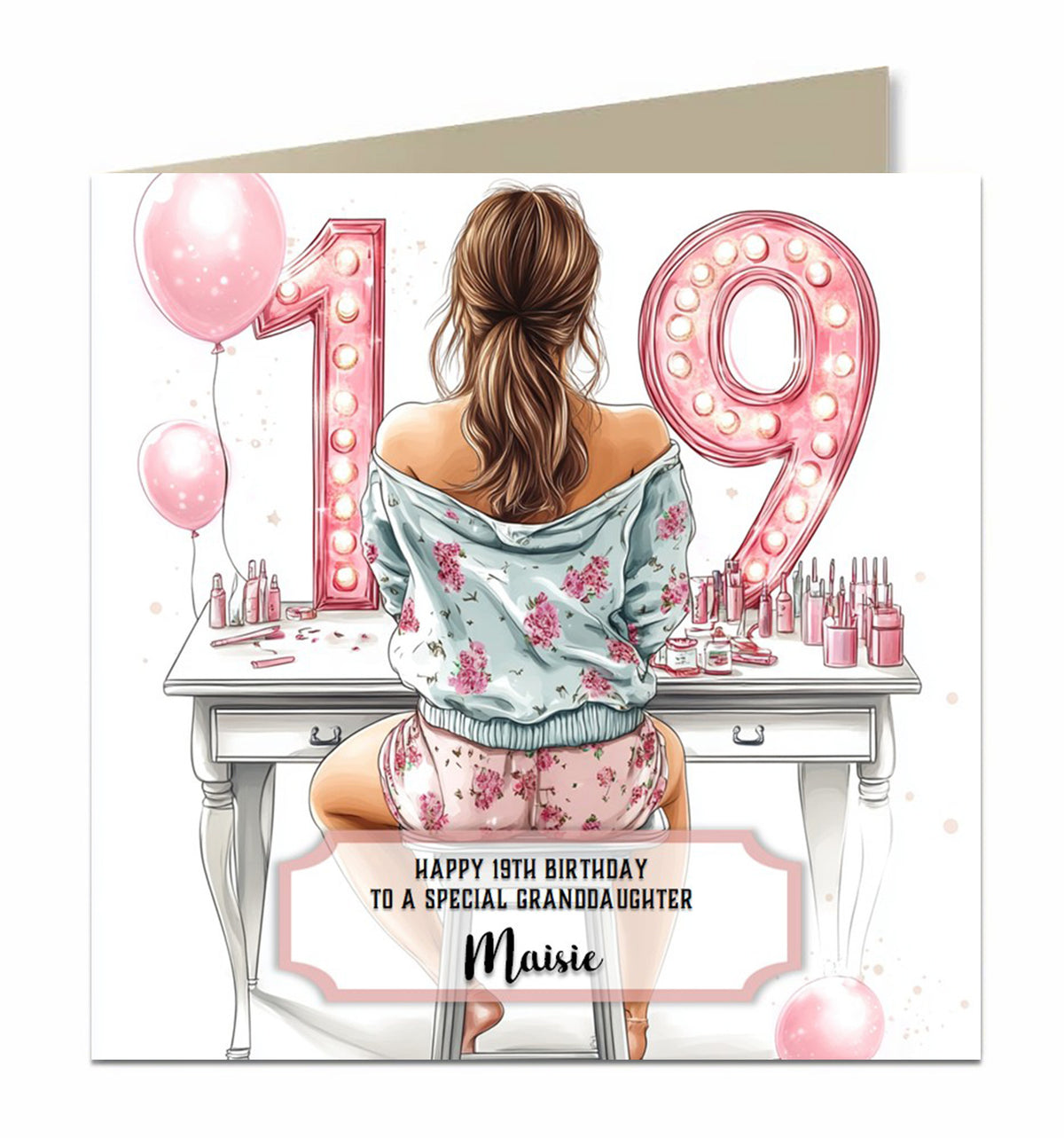 19th Birthday Card Girls, Granddaughter, Daughter, Brown hair Personalised